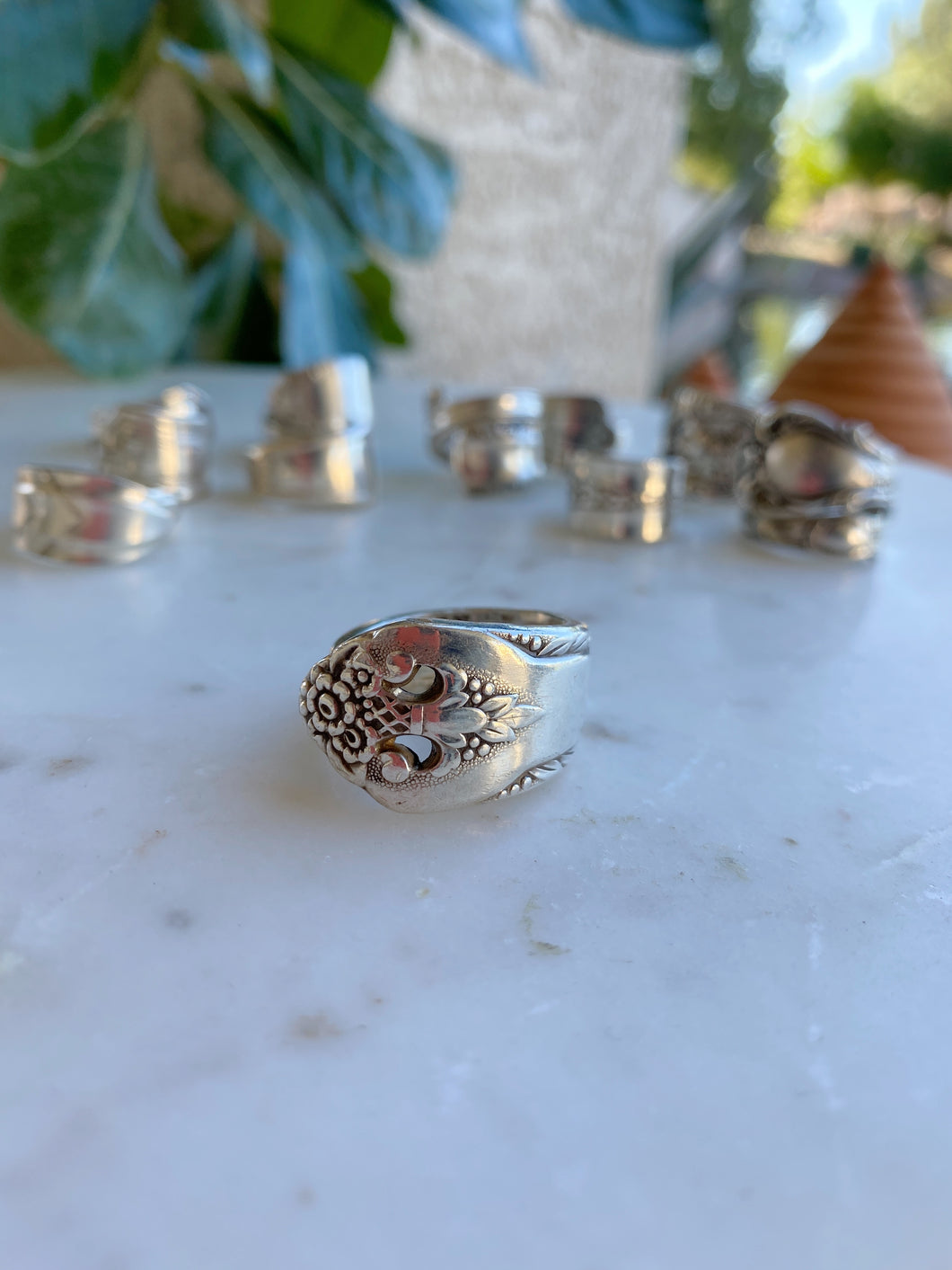 Floral Cut Out Spoon Ring - Size 8